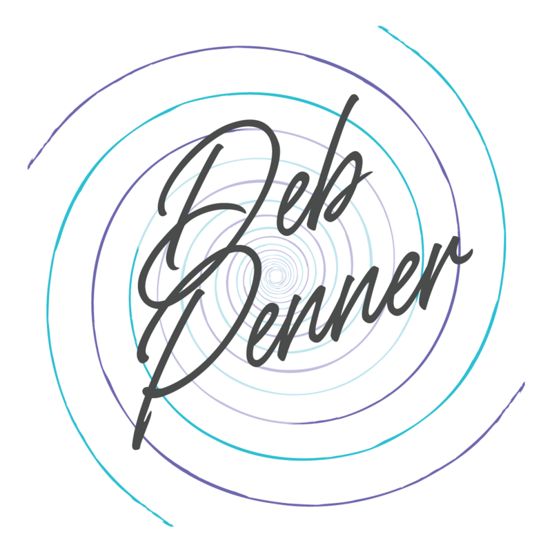 graphic of a logo with a multi color swirl and the name Deb Penner in the center