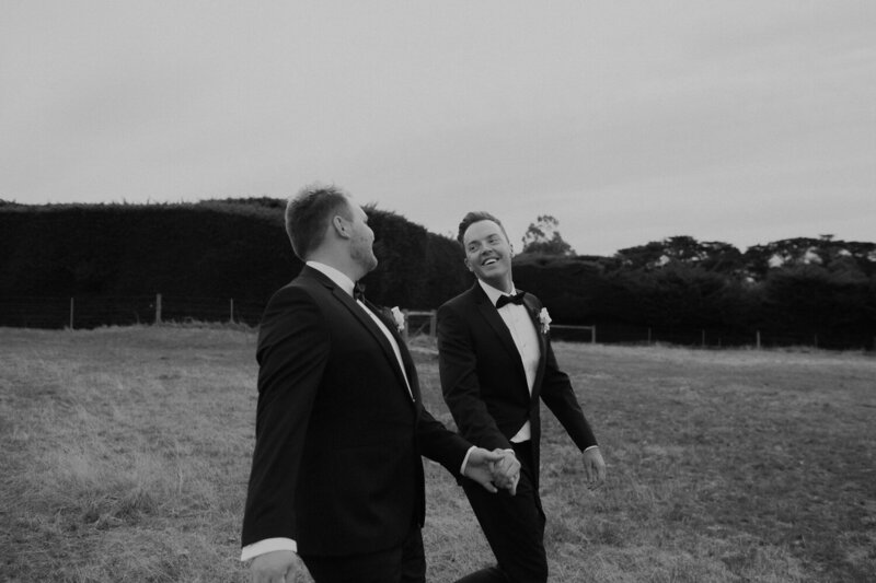 two grooms having portraits at Coombe Yarra Valley