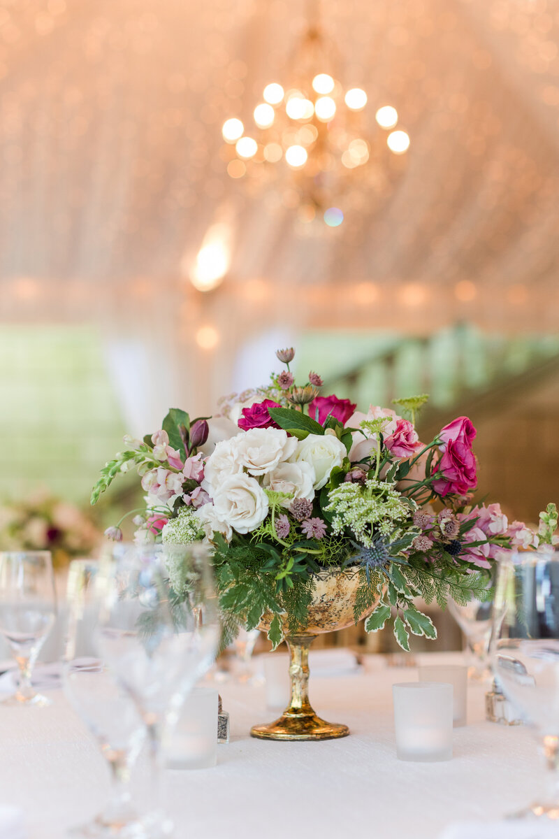 Wedding reception at Dumbarton House, Washington, DC.
Lush garden style design with
multiple textures. Floral designer in Easton, MD now serving Eastern Shore wedding venues.