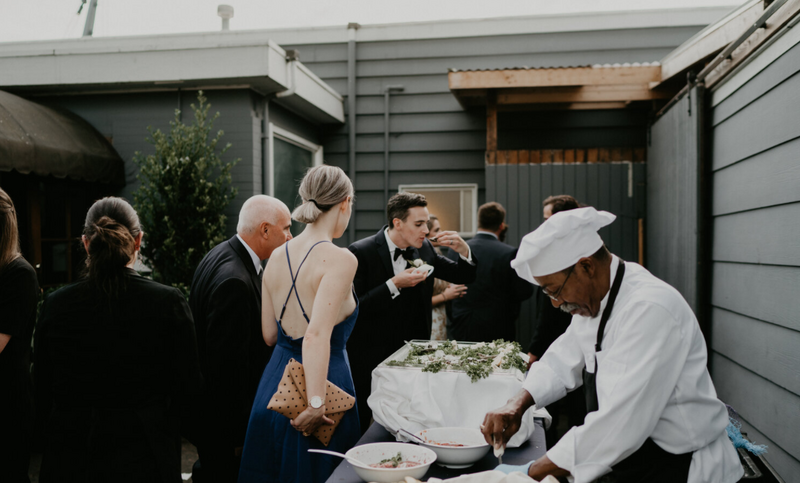 Oyster buffet at outdoor wedding reception