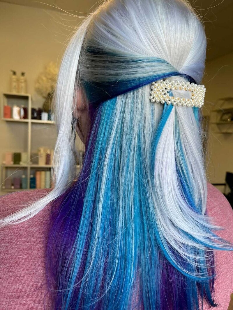 platium blonde hair with blue and purple