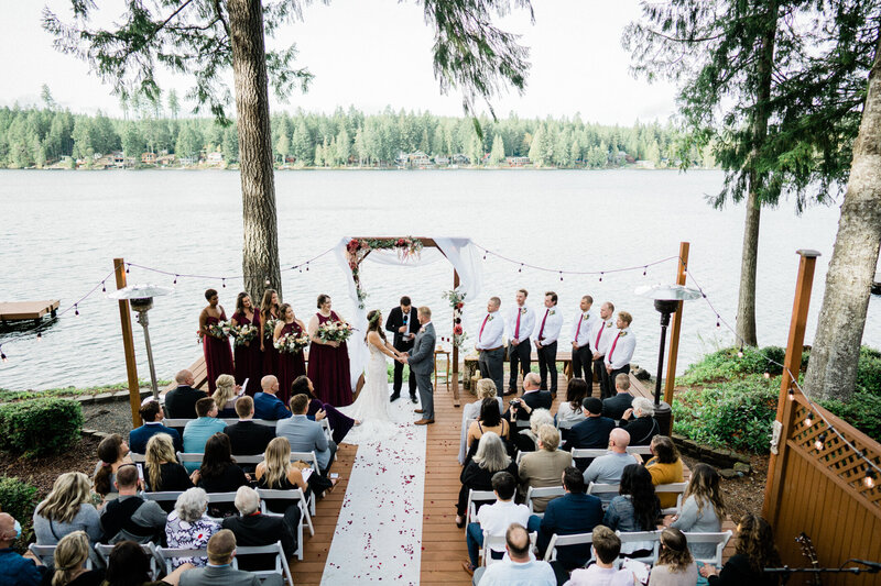 Best portland wedding photographers create natural moments at intimate backyard wedding on Lake Mason