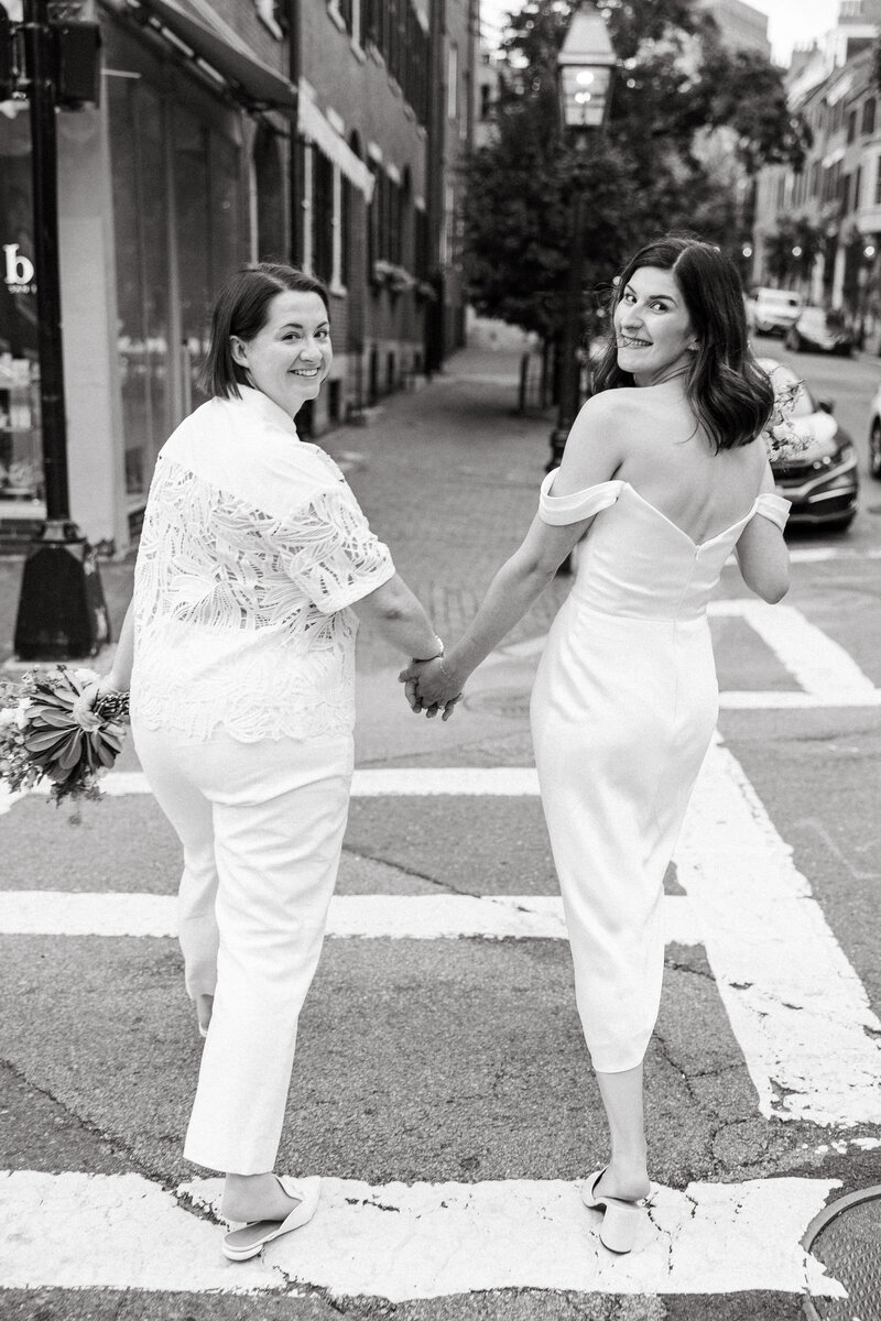 LGBTQ Boston city elopement photographed on film in Beacon Hill
