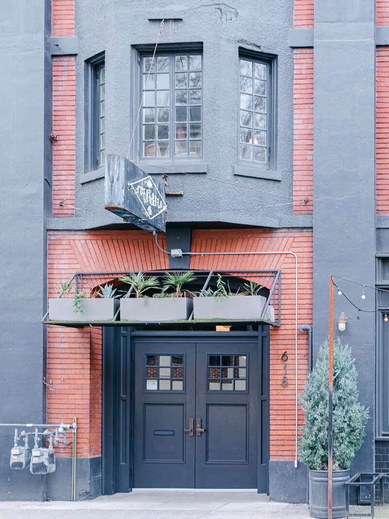 A photo of The Evergreen's entrance in daylight