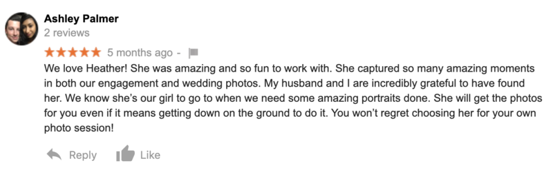 Client Feedback on Google for Taylor Made Photography - Intimate Wedding Photographer