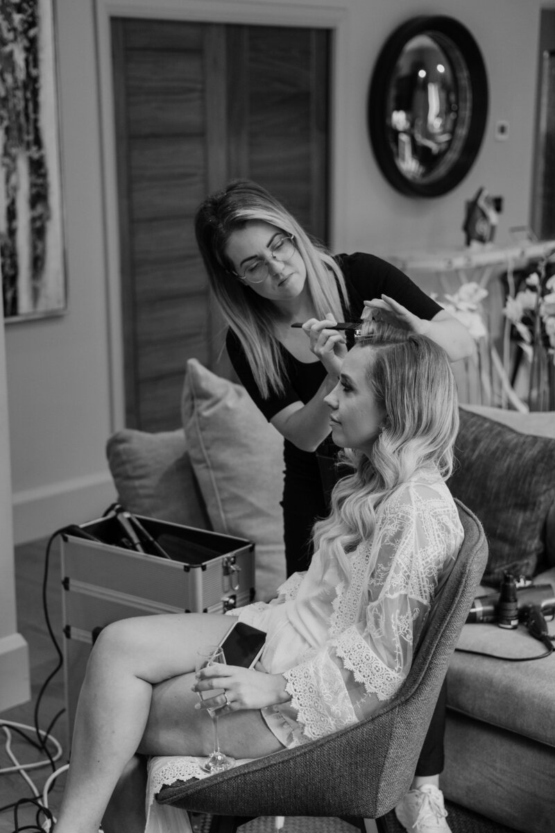 Sabrina Duparcq Hair Artistry working behind the scenes at Hyde House styling real bride Grace's soft Hollywood waves