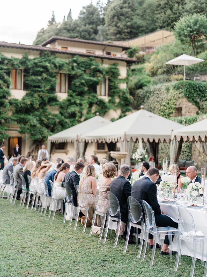 Outdoor reception at destination wedding in Florence