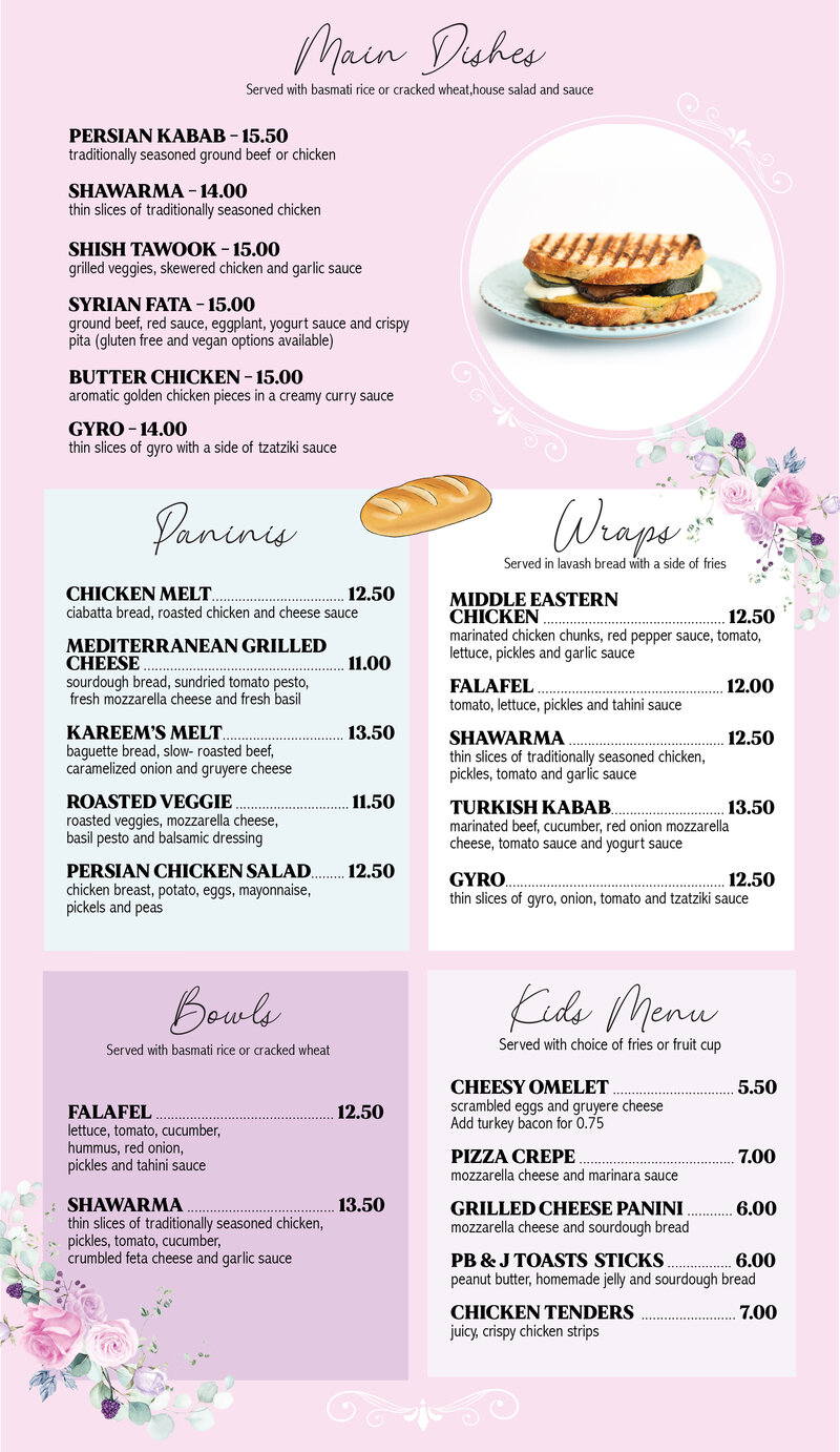 Explore Our Delectable Menu at Roses and Berries Cafe