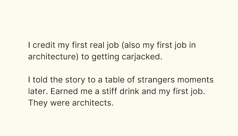 fast fact - carjacking got me my first job