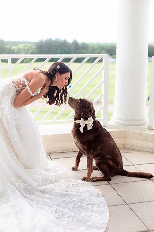  bride and dog share a moment at The White Room wedding Richmond virginia