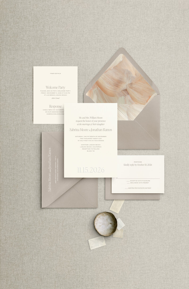 Semi-custom wedding invitations with letterpress