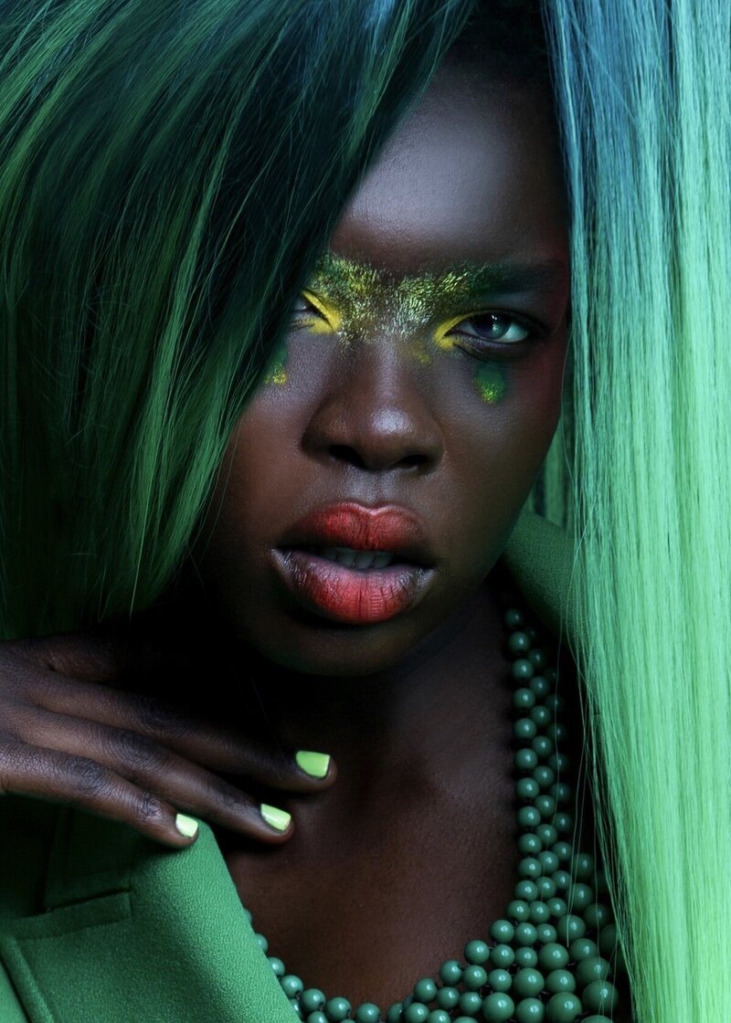 3 - black-woman-green-editorial-makeup-green-hair