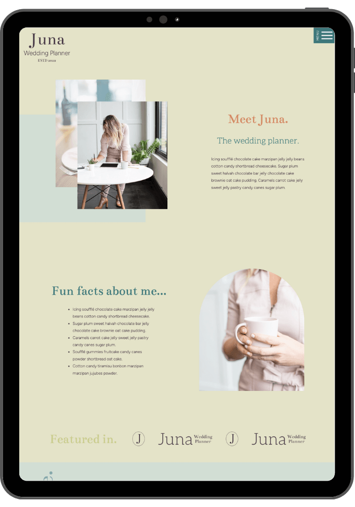 Juna Showit template home page tablet view