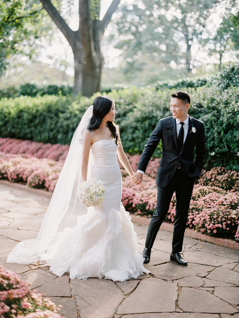 A wedding ceremony exit outside at Rosecliff Mansion in Rhode Island
