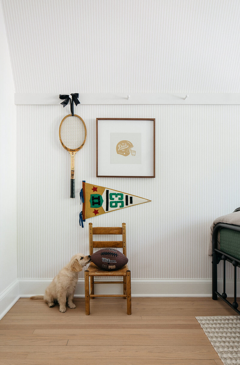 bedroom sports decor and puppy