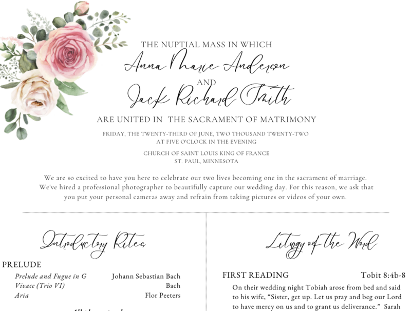 Catholic wedding program and liturgy guide