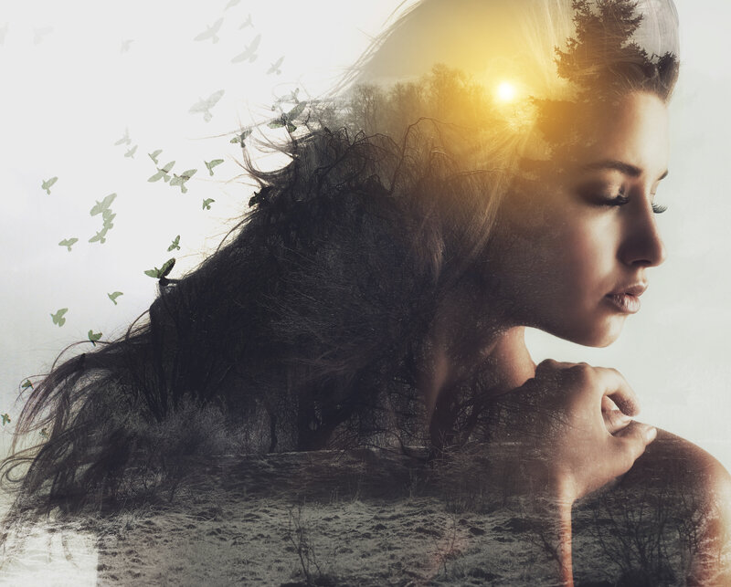 outspoken woman embracing-natural-beauty-multiple-exposure-shot-of-a-beautiful-young-woman-superimposed-over-a-nature-background
