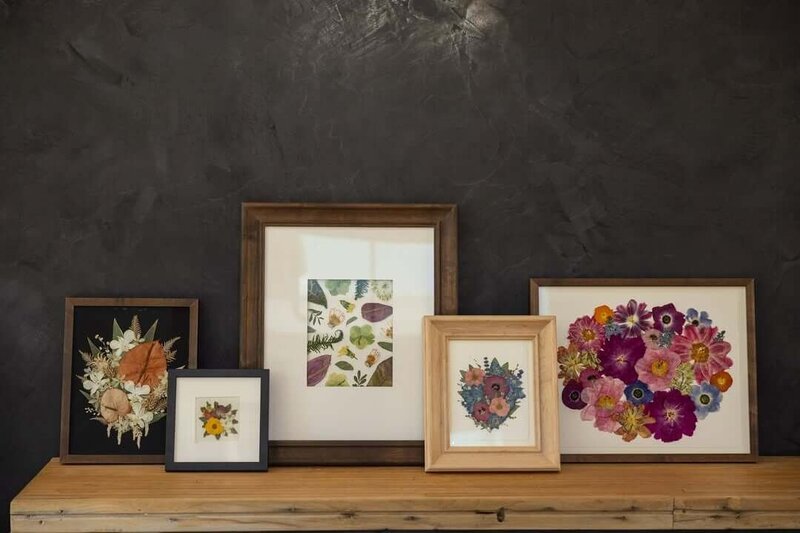 Wedding flowers turned into framed art by Pressed Floral