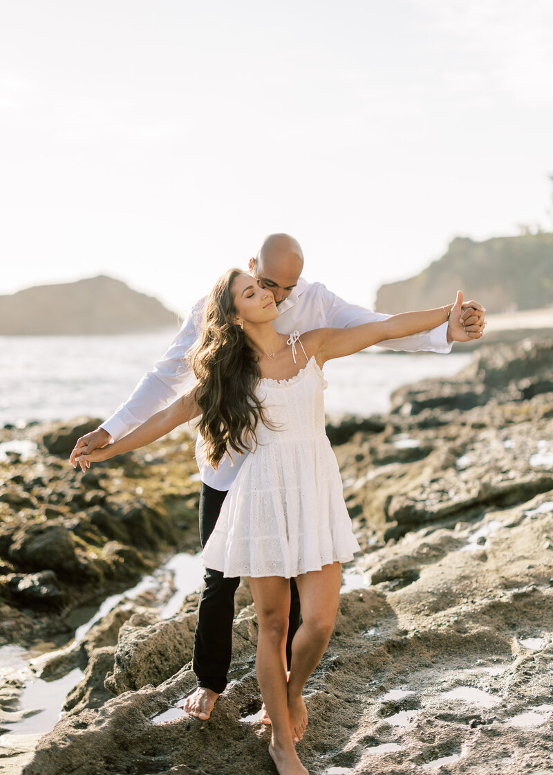 candid carefree engagement photo