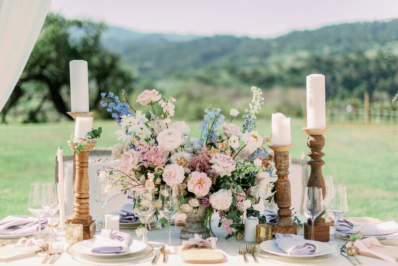 bouquet and table set up