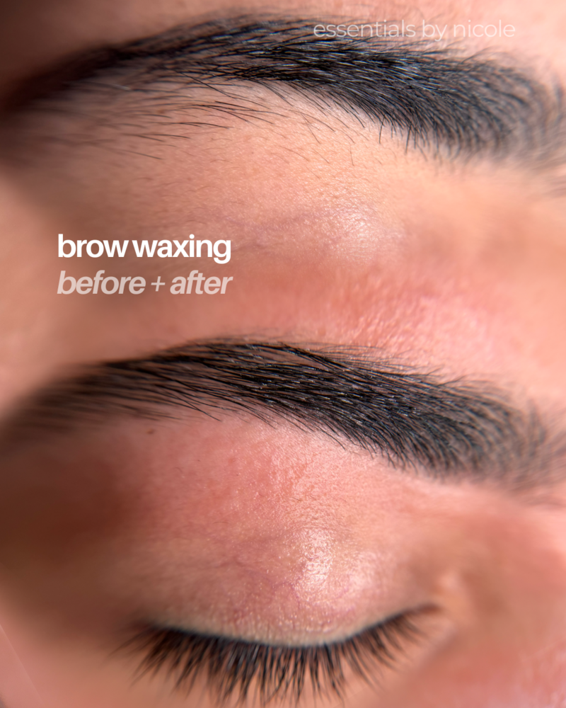 Brow waxing in West Springfield MA showing natural shape enhancement and clean arch definition at Essentials by Nicole