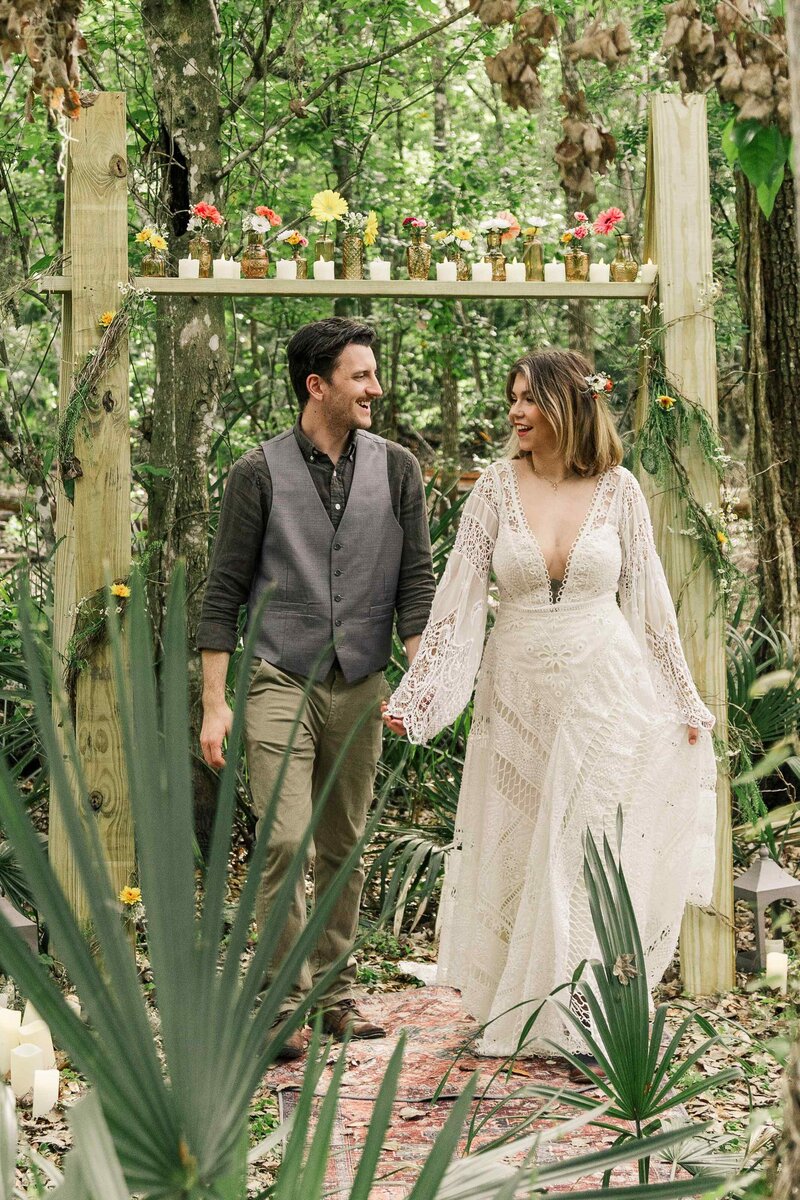 Bride and groom leaving their altar hand in hand