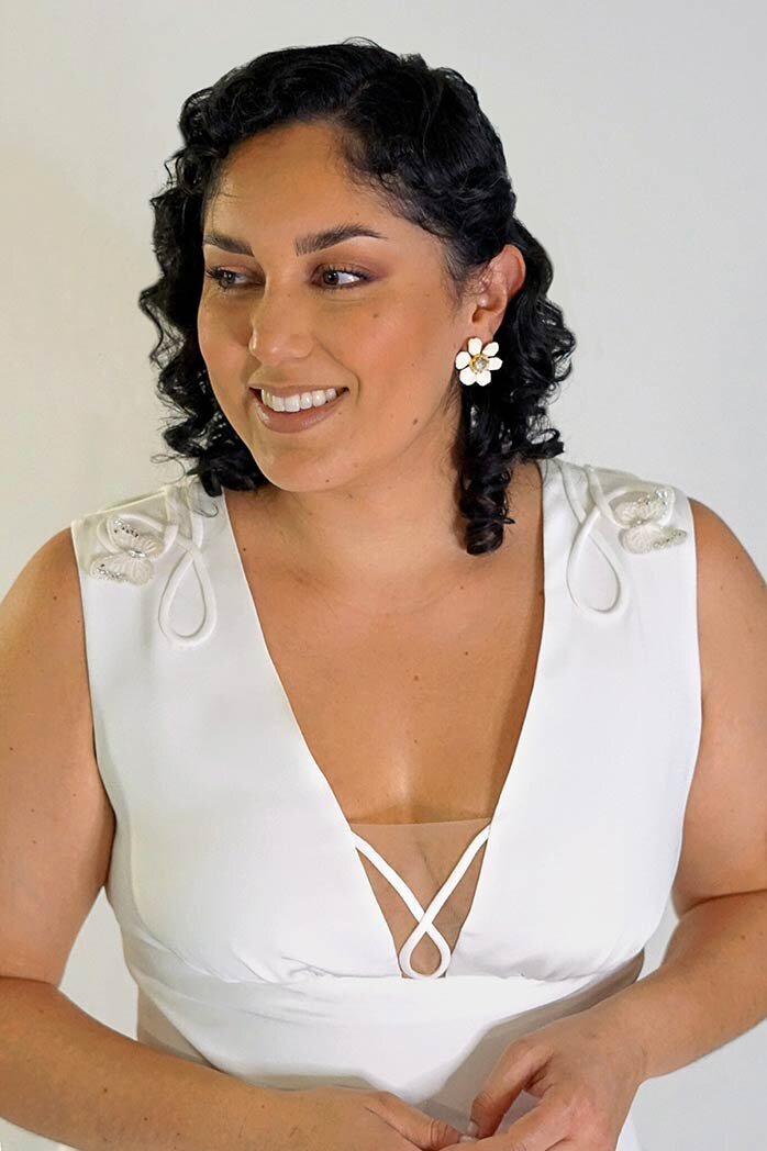 modest v neck wedding dress - Edith Elan Designer