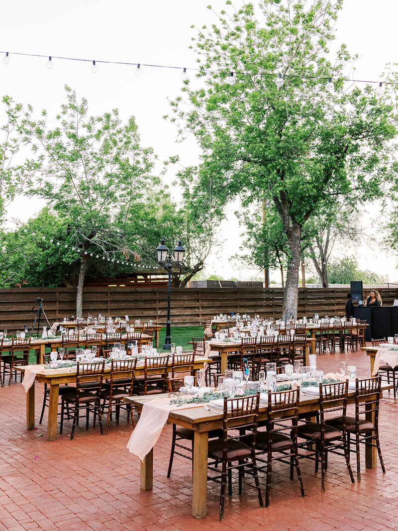 Celeste and Trent Outdoor Wedding Reception Tables Captured by Sara Bishop Photography
