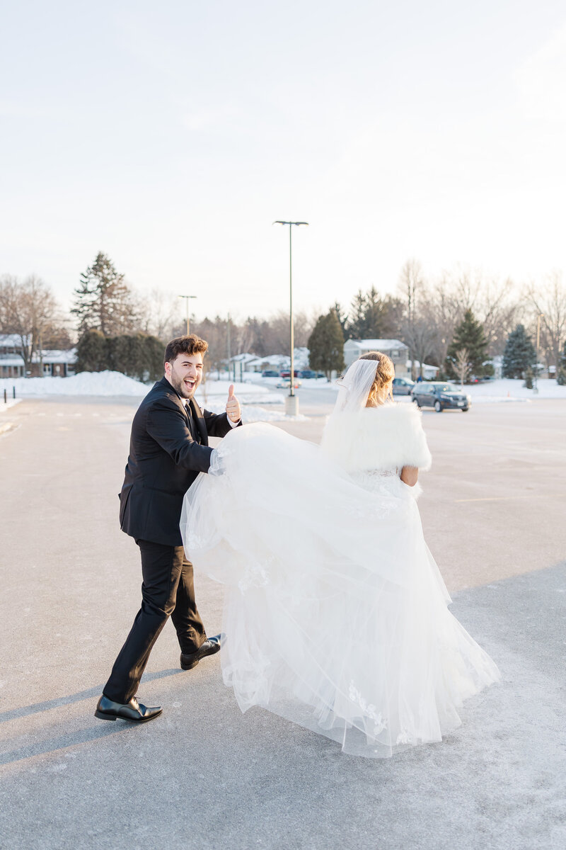 bride and groom walking together on their wedding day