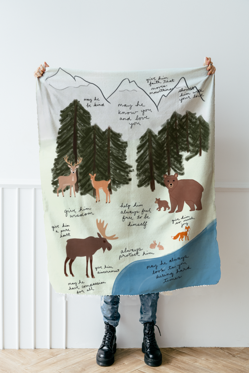 forest surrounded by prayer blanket mockup