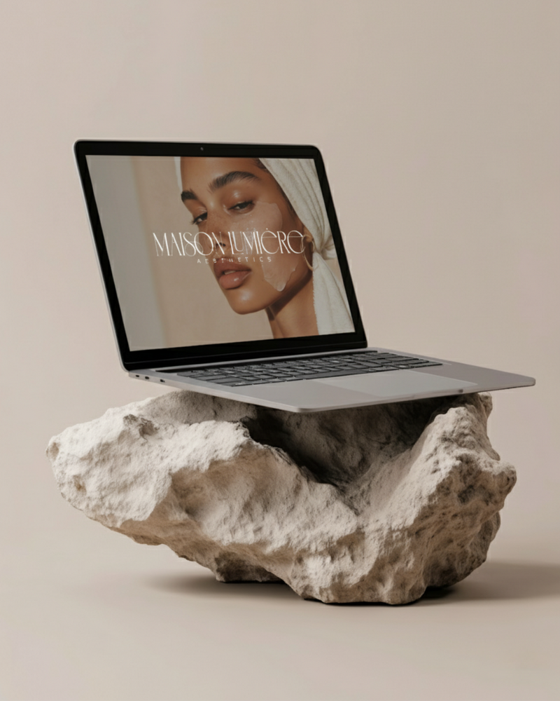Laptop mockup showing Maison Lumière Aesthetics custom Showit website design – created by Kathalyst Design Studio Website in a Week package