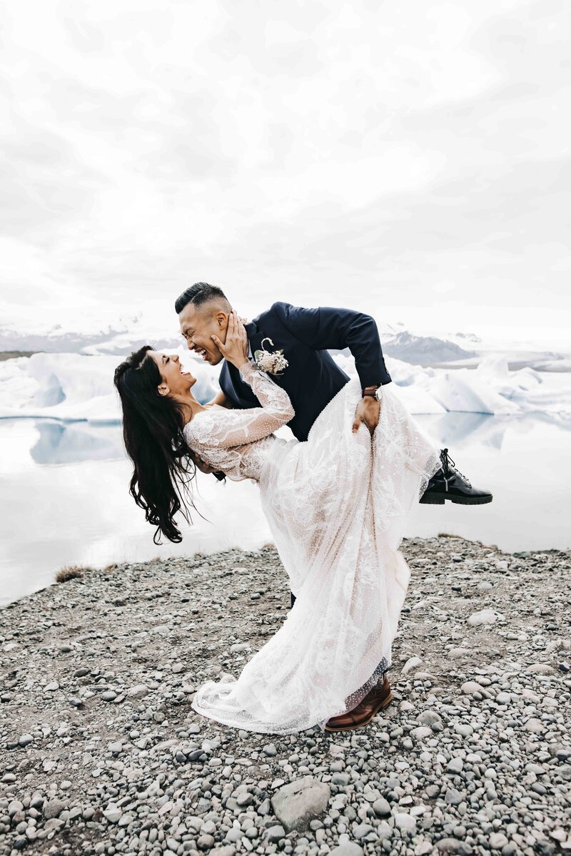 Bride & groom celebrate first kiss in Iceland