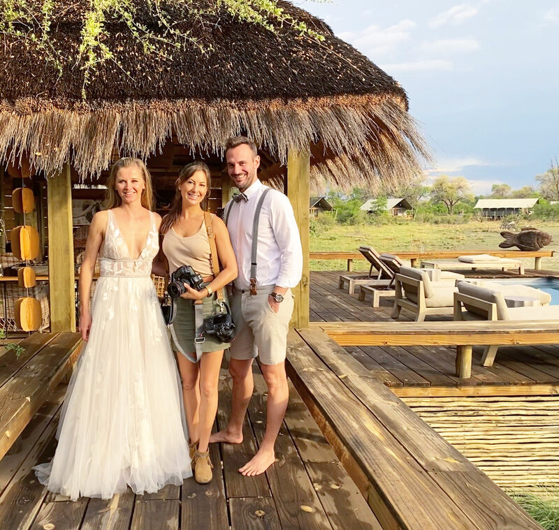 Photographer with bride and groom on Safari Resort Wedding