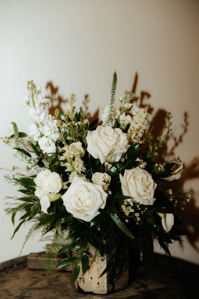 Bouquet photographed at night.