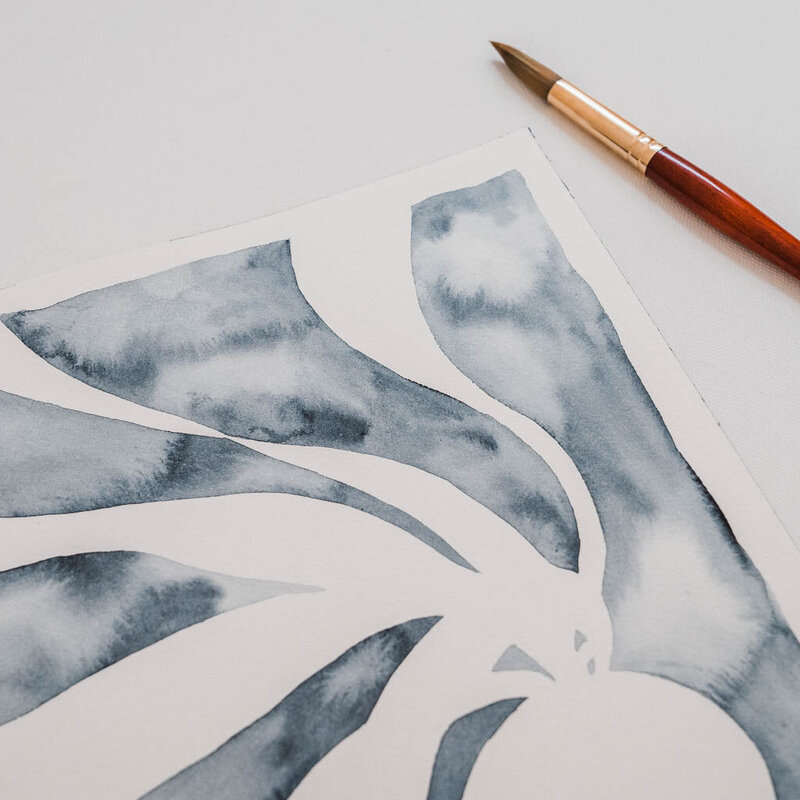 Close up of a watercolor painting of kelp by artist Amy Duffy