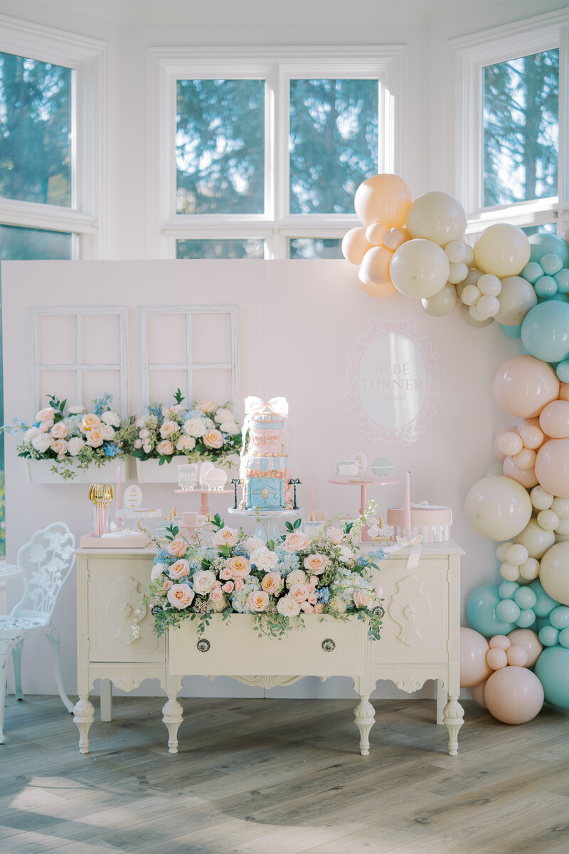 flowers and decor for a baby shower