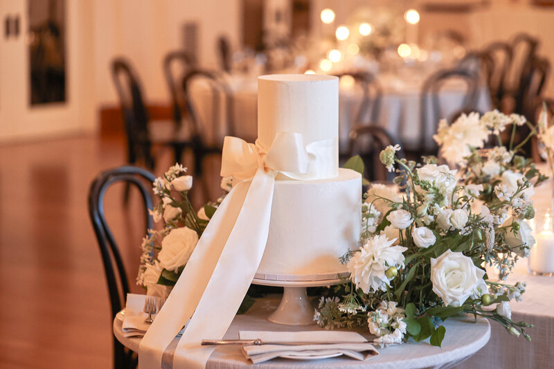 wedding cake at reception at Detroit Shinola hotel