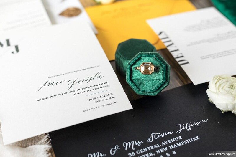 Emerald green wedding stationery for Indianapolis wedding
