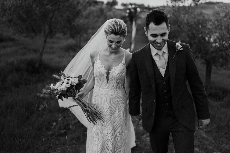 bride and groom after the ceremony at the lazy olive villa