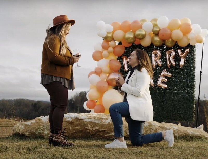 A person kneeling down and proposing to their partner 