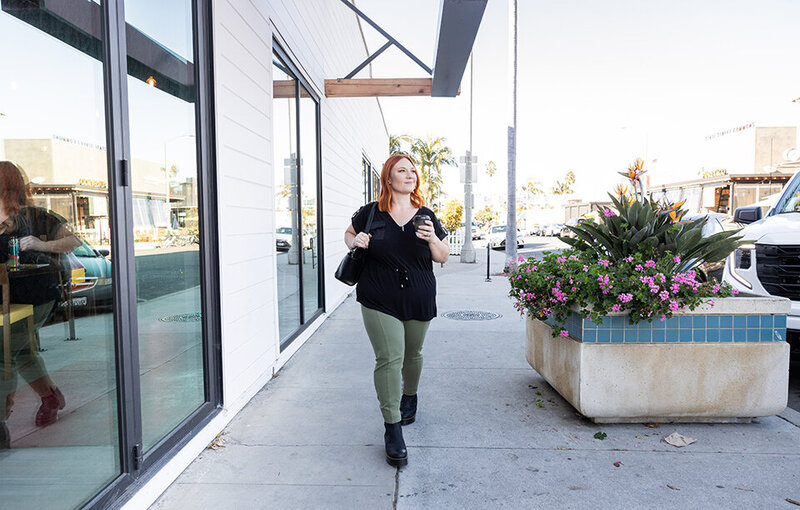 Bookkeeper RaeAnn Stout enjoying Carlsbad Village in North County San Diego