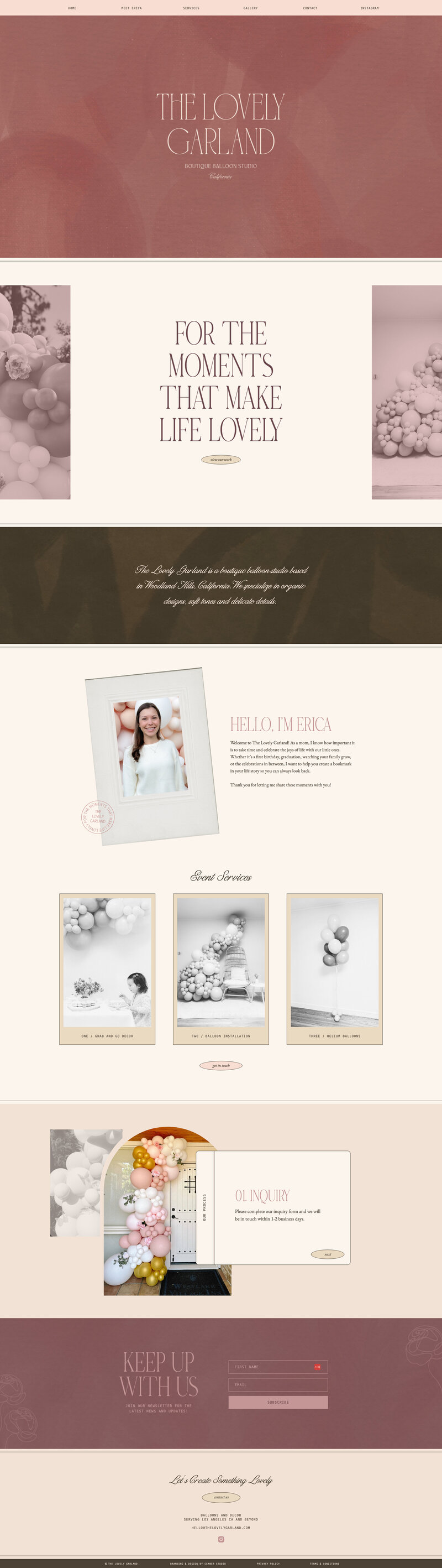 Showit website mockup of The Lovely Garland boutique balloon studio