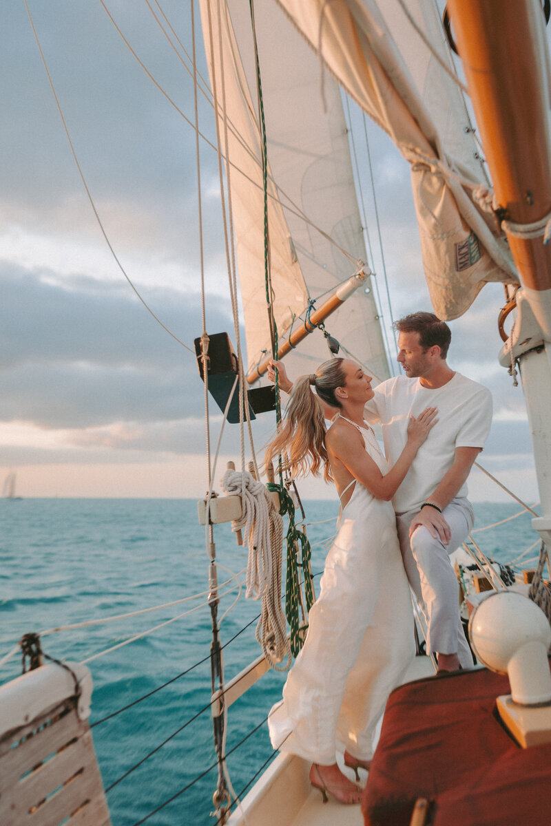 Bride and Groom embracing. 