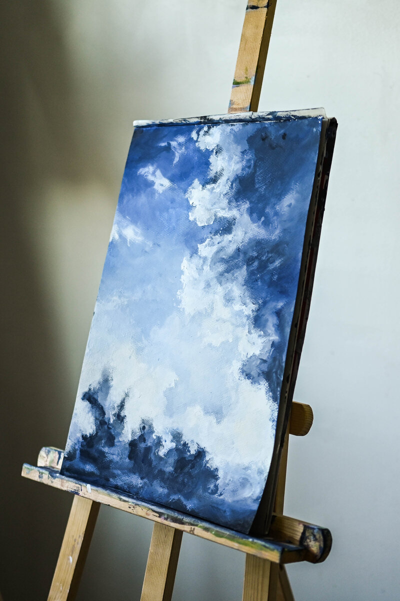Chasing Blue Skies Clouds- Original Artwork by Arastasia Vibrant Acrylic Art Inspirational Artwork Colorful Home Decor Paintings Cloud Artwork