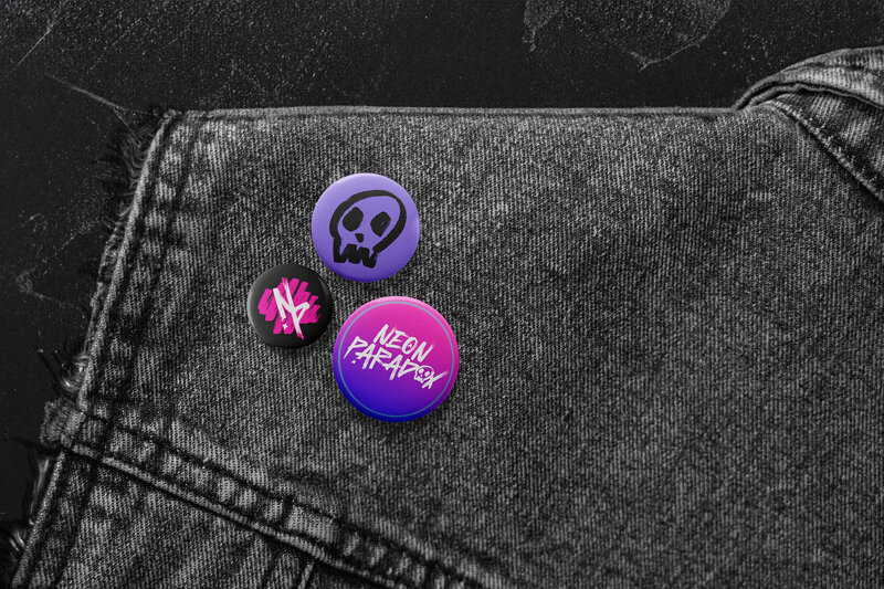 Band Merch Pins Neon Paradox Skull on Denim Vest