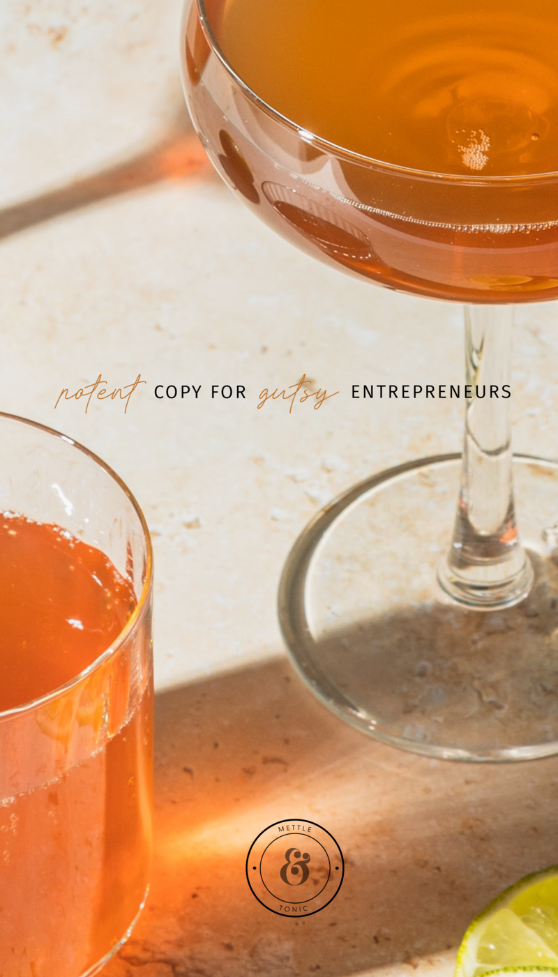 Image of bright orange cocktails with Mettle and Tonic tagline and submark design