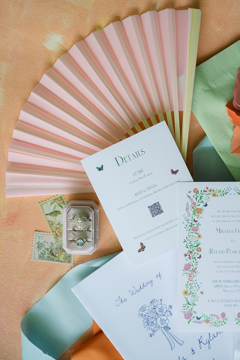 Austin wedding photos of invitation suite and wedding details captured at Hummingbird House captured by Austin wedding photographer, Erin Marcin