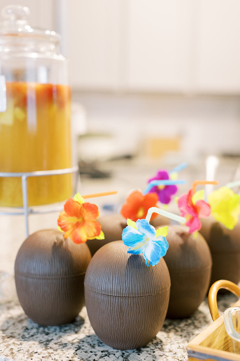 Coconut drinks for luau party planned by Bianca Nichole and Co