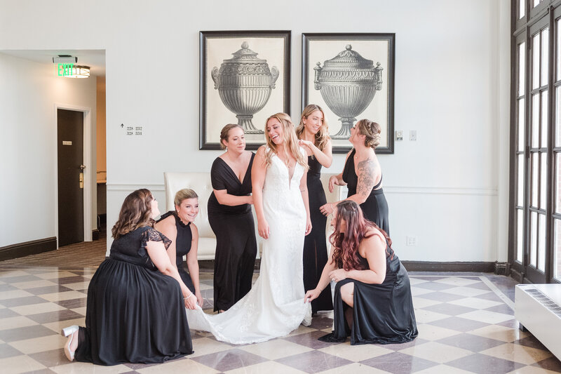 Bride and bridesmaids at The Berkeley Hotel during bridal prep.