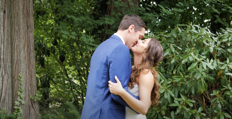 bride and groom kissing